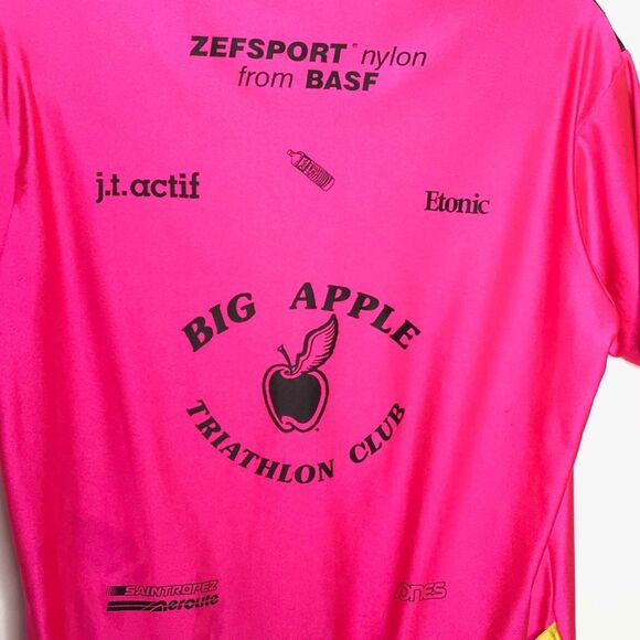 Vintage Mens Sz XL Cycling Jersey 1989 NYC Biathlon Series Big Apple Pink Yellow - Picture 4 of 8